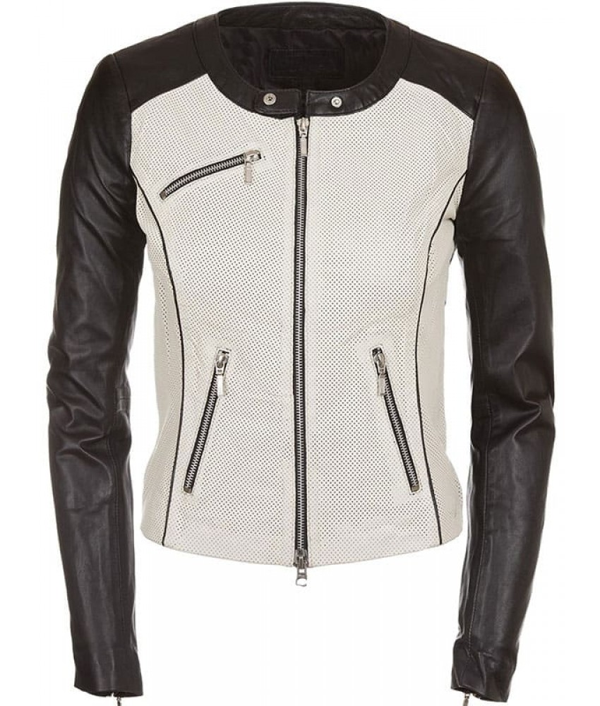 Womens Fashion Designer Leather Jacket Black and White